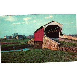 Heart Of Dutchland Bowers Covered Bridge Postcard Travel Souvenir Unposted Amish